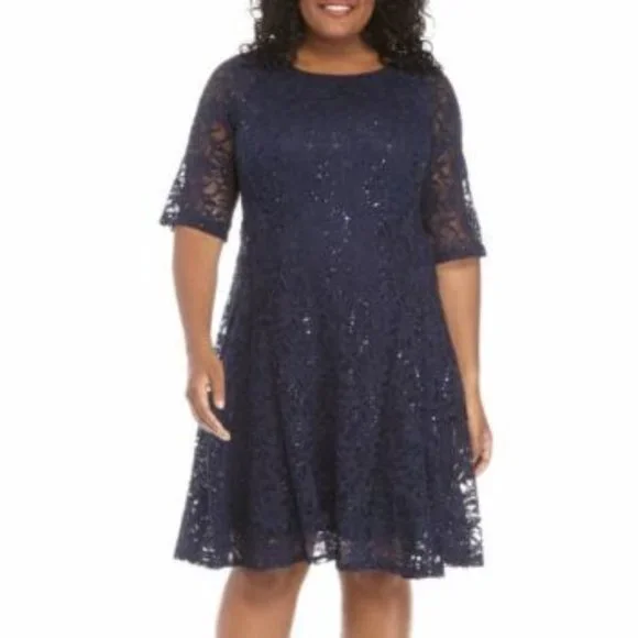 Chris McLaughlin | Dresses | Chris Mclaughlin Plus Size Sequin Lace Fit And  Flare Dress 22w Navy | Poshmark